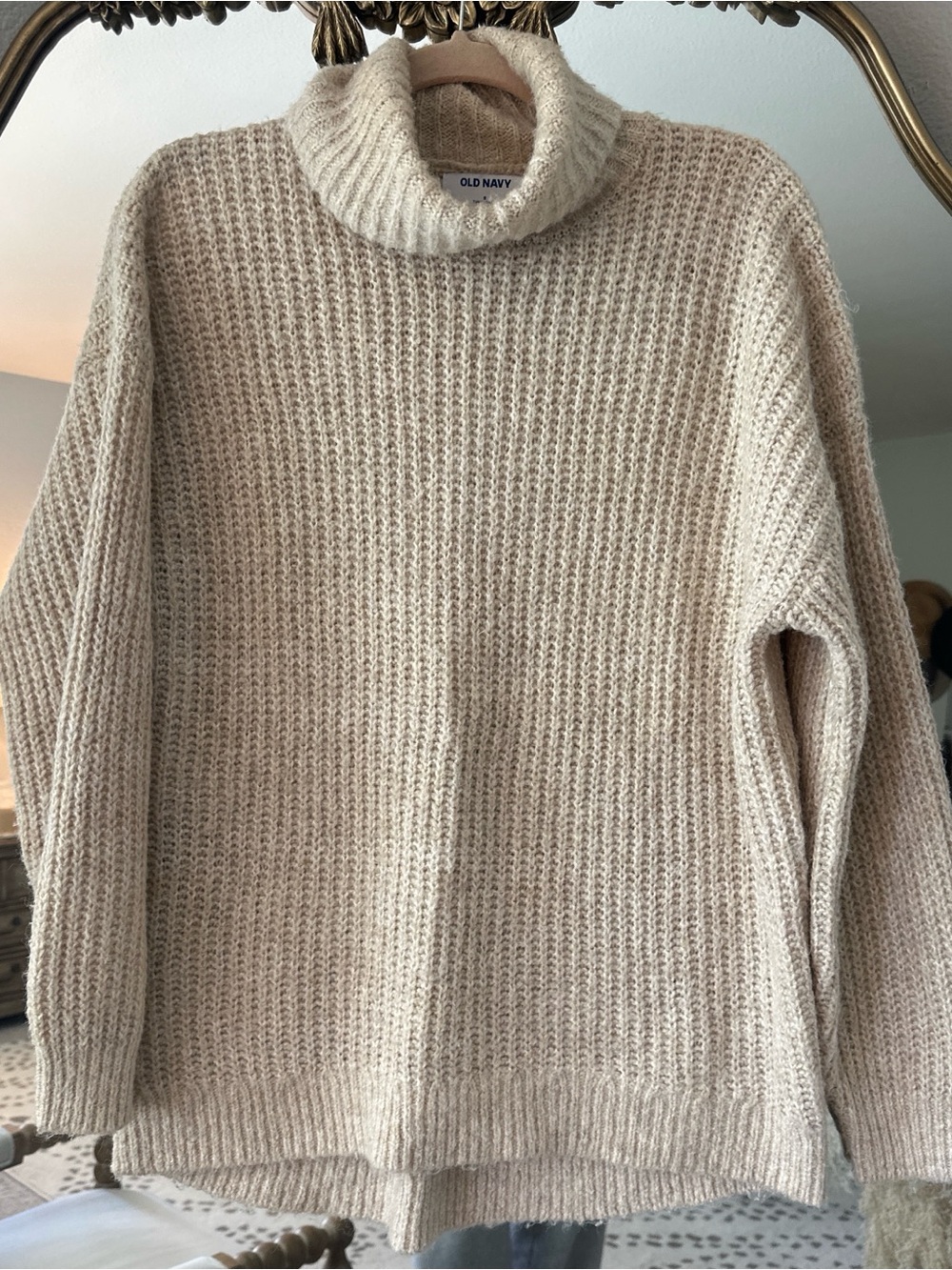Old Navy Cream Waffle-Knit Turtleneck Sweater